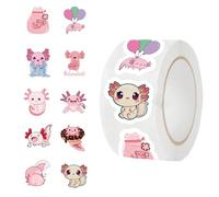 Axolotl - Rollo de calcomanías - 500 hojas de etiquetas impermeables, juego de decoración de animales de dibujos animados, calcomanías coloridas para álbumes de recortes, kit de adhesivos para