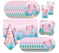 Axolotl Vajilla de Cumpleaños, Vajilla de Accesorios de Fiesta Reutilizable Accesorio de Decoracion de Fiesta de Cumpleaños Incluye Vasos Platos Servilletas Mantel (10 Invitados)
