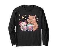 Axolotl Y Capibara Beber Té De Burbujas Kawaii Niñas Niños Manga Larga