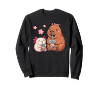 Axolotl Y Capibara Beber Té De Burbujas Kawaii Niñas Niños Sudadera