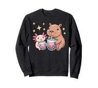 Axolotl Y Capibara Beber Té De Burbujas Kawaii Niñas Niños Sudadera