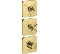 hansgrohe AXOR Citterio E módulo de termostato 38 x 12 empotrado para 3 consumidores con 3 rosetas individuales, 36704950, Color: Latón cepillado