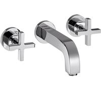 hansgrohe AXOR Citterio Mezclador de lavabo de 3 agujeros empotrado, caño 222mm, asas en cruz, rosetas para montaje en pared, 39143000, Color: cromado