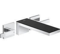 hansgrohe AXOR MyEdition Mezclador de lavabo de 3 agujeros, empotrado, con placa, 221mm de proyección, con juego de desagüe, 47080600, Color: cromo / cristal negro