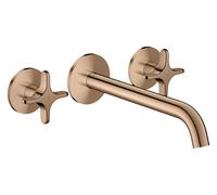 AXOR One de hansgrohe Grifería para bañera empotrada de 3 agujeros para montaje en pared con asas en cruz., 48430300, Color: Oro rojo pulido