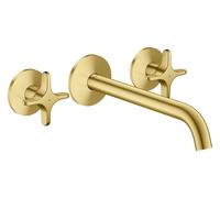 AXOR One de hansgrohe Grifería para bañera empotrada de 3 agujeros para montaje en pared con asas en cruz., 48430950, Color: Latón cepillado