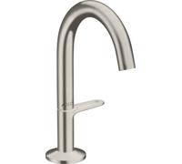 hansgrohe AXOR One grifería de lavabo Select+ 140 con juego de desagüe push-open, 122 mm de proyección, 48010800, Color: Óptica de acero inoxidable