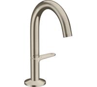 hansgrohe AXOR One grifería de lavabo Select+ 140 con juego de desagüe push-open, 122 mm de proyección, 48010820, Color: Níquel Cepillado