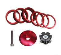 Axorafow Juego de espaciadores de auriculares de aleación de aluminio con kit espaciador de estrella para carretera/montaña para ajuste de vástago de horquilla de bicicleta, color negro, rojo, azul