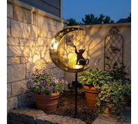 Axorafow Luz solar de estaca de jardín con luna y pájaro de vidrio agrietado al aire libre, lámpara de decoración de patio, funciona con energía solar, 85 cm, resistente a la intemperie, camino de