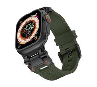 AXPTI Correa de goma suave para Apple Watch Ultra 2 1 Band 49mm 45mm 44mm 42mm S10 46mm Pulsera de goma de lujo para IWatch Series 9 8 7 6 SE 5 Accesorios Correas de reloj(Black dark green,42/44/45/49