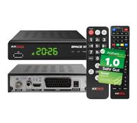 AXRED Space X1 + mando a distancia para personas mayores, receptor de satélite HD con función de grabación, Full HDTV, receptor de satélite digital para antena parabólica, satélite, TV satélite, TV TV