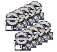 AXRMLVRD 10PK 9mm 12mm SS12KW Negro sobre Cinta Blanca Etiqueta SS9KW SS6KW ST12KW SC12YW SC12BW Compatible con Impresora de Etiquetas LW-300 LW-400(Black on Clear)