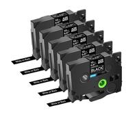 AXRMLVRD Cinta de Etiquetas 12 mm 5PK 10PK Negro sobre Blanco Laminado Compatible con la Impresora de Etiquetas Tz-231 TZE 231(White on Black-5PK)