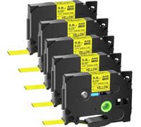 AXRMLVRD Tubos termocontraíbles, 5 Unidades, Negro sobre Amarillo, Compatible con Hse-611, Hse-621, Hse-631, Hse-641, Hse-651, Cinta de Etiquetas Compatible con impresoras de Etiquetas PT-1000