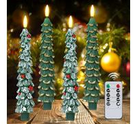 Axrye 4 Pcs velas del árbol de Navidad con remoto, cera sin llama velas cónicas parpadeando, verde led candelabros batería operada para la celebración de Año Nuevo Decoraciones de vacaciones 9,8 pulga
