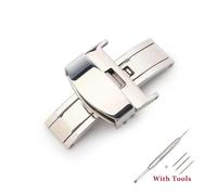 AXTGBHL 10 12 14 16 18 20 22 24 mm 316L Hebilla de mariposa Botón de correa de acero inoxidable automático de doble clic for correa de reloj(Silver,12mm)