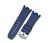 AXTGBHL 28 mm Black Blue 15703 Nature FluorUrubber Watchband Men Watch Strap Band for AP15703 Mira el cinturón de Audemars(Blue-silver)