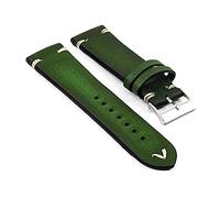 AXTGBHL Banda de reloj for hombre de cuero vintage de correa hecha a mano con hebilla de acero inoxidable de costura minimal(Grn,18mm)