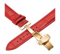 AXTGBHL Cintas de relojes de cuero 12 14 16 18 20 mm Reloj Universal Steel Butterfly Cierre de hebilla Correa Correa de pulsera Pulsera Reloj Correa(Gold-red,14mm)