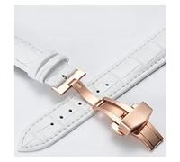 AXTGBHL Cintas de relojes de cuero 12 14 16 18 20 mm Reloj Universal Steel Butterfly Cierre de hebilla Correa Correa de pulsera Pulsera Reloj Correa(Rose-White,20mm)
