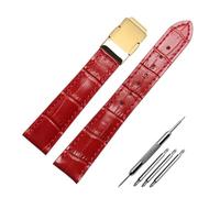 AXTGBHL Correa de cuero blanca y roja de 16mm y 18mm compatible con Casio SHEEN series 5010 5020, correa de reloj hecha a mano resistente al agua, correa de muñeca de repuesto(Red gold buckle,18mm)