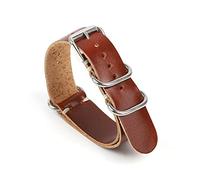 AXTGBHL Correa de cuero de la OTAN ZULU RELOJ DE RELOJ DE ZULU 20mm 22 mm puntadas hechos a mano pulsera pulsera anillo de acero relojes de hebilla de reemplazo(Red brown,20mm)