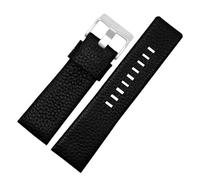 AXTGBHL Correa de cuero for reloj, pulsera de reloj de 22, 24, 26, 27, 28 y 30mm, apta for relojes diésel, correa de cuero negro(Black silver buckle,26mm)