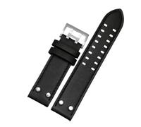 AXTGBHL Correa de reloj de cuero apta for Hamilton Fit for correa de reloj Seiko Remache Hombres Ajuste militar for piloto Khaki Field Aviation 20 mm 22 mm Accesorios(Black silver bucke,20mm)