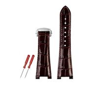 AXTGBHL Correa de reloj de cuero apta for Omega Constellation 131,33 131,13, correa de reloj con muesca azul, 25x13mm, 25x14mm, pulsera marrón y negra for hombre(Brown silver buckle,25.13mm notch)