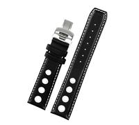 AXTGBHL Correa de reloj de cuero apta for tissot 1853 Sports Racing Series PRS516 T91 T044 Correa suave pulsera con cierre plegable de 20mm(Black White Silver,20mm no clasp)