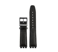 AXTGBHL Correa de reloj de cuero de 17MM apta for Swatch GB274/287/GN239 correas de reloj con interfaz cóncava y convexa pulsera Lychee Patter(B-black-black)