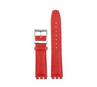 AXTGBHL Correa de reloj de cuero de 17MM apta for Swatch GB274/287/GN239 correas de reloj con interfaz cóncava y convexa pulsera Lychee Patter(B-Red-silver)