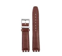 AXTGBHL Correa de reloj de cuero de 17MM apta for Swatch GB274/287/GN239 correas de reloj con interfaz cóncava y convexa pulsera Lychee Patter(B-brown-silver)