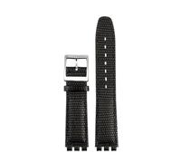 AXTGBHL Correa de reloj de cuero de 17MM apta for Swatch GB274/287/GN239 correas de reloj con interfaz cóncava y convexa pulsera Lychee Patter(B-black-silver)