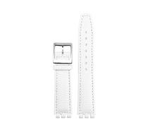 AXTGBHL Correa de reloj de cuero de 17MM apta for Swatch GB274/287/GN239 correas de reloj con interfaz cóncava y convexa pulsera Lychee Patter(B-white-silver)