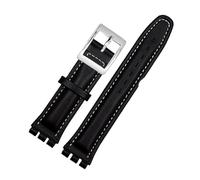 AXTGBHL Correa de reloj de cuero repujado for hombre y mujer, 17mm, 19mm, apta for Swatch YIS415 YIS414 YIS402, pulsera con cierre de acero(Whiteline-silver,19mm)