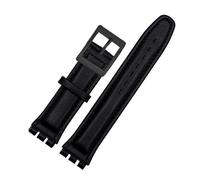 AXTGBHL Correa de reloj de cuero repujado for hombre y mujer, 17mm, 19mm, apta for Swatch YIS415 YIS414 YIS402, pulsera con cierre de acero(Black-black,19mm)