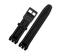 AXTGBHL Correa de reloj de cuero repujado for hombre y mujer, 17mm, 19mm, apta for Swatch YIS415 YIS414 YIS402, pulsera con cierre de acero(Whiteline-black,19mm)