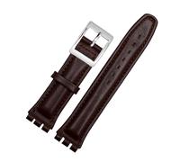 AXTGBHL Correa de reloj de cuero repujado for hombre y mujer, 17mm, 19mm, apta for Swatch YIS415 YIS414 YIS402, pulsera con cierre de acero(Brown-silver,19mm)