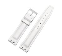 AXTGBHL Correa de reloj de cuero repujado for hombre y mujer, 17mm, 19mm, apta for Swatch YIS415 YIS414 YIS402, pulsera con cierre de acero(White-silver,19mm)
