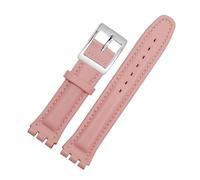 AXTGBHL Correa de reloj de cuero repujado for hombre y mujer, 17mm, 19mm, apta for Swatch YIS415 YIS414 YIS402, pulsera con cierre de acero(Pink-silver,19mm)