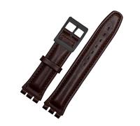 AXTGBHL Correa de reloj de cuero repujado for hombre y mujer, 17mm, 19mm, apta for Swatch YIS415 YIS414 YIS402, pulsera con cierre de acero(Brown-black,19mm)