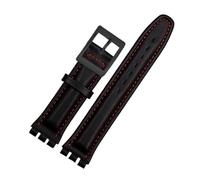 AXTGBHL Correa de reloj de cuero repujado for hombre y mujer, 17mm, 19mm, apta for Swatch YIS415 YIS414 YIS402, pulsera con cierre de acero(Redline-black,19mm)