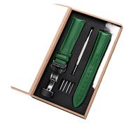 AXTGBHL Correas de Reloj de Cuero con Hebilla de Mariposa automática for Hombre y Mujer, Pulseras de 18mm, 20mm, 22mm y 24mm, Accesorios for Reloj(Green-Black,20mm)