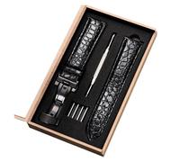 AXTGBHL Correas de reloj de cuero con patrón, hebilla de mariposa de acero inoxidable, 18mm, 20mm, 22mm, 24mm, correa de reloj de negocios con caja de regalo(Black-black,18mm)