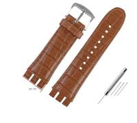 AXTGBHL Correas de reloj de cuero de 23MM aptas for Swatch aptas for IRONY YOS440 YOS449 448 447 401G, correa de reloj for hombre, pulsera con cierre de acero con herramientas(Lightbrown-silver)