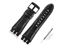 AXTGBHL Correas de reloj de cuero de 23MM aptas for Swatch aptas for IRONY YOS440 YOS449 448 447 401G, correa de reloj for hombre, pulsera con cierre de acero con herramientas(Black-black)