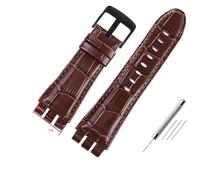AXTGBHL Correas de reloj de cuero de 23MM aptas for Swatch aptas for IRONY YOS440 YOS449 448 447 401G, correa de reloj for hombre, pulsera con cierre de acero con herramientas(Brown-black)