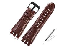 AXTGBHL Correas de reloj de cuero de 23MM aptas for Swatch aptas for IRONY YOS440 YOS449 448 447 401G, correa de reloj for hombre, pulsera con cierre de acero con herramientas(Brown-black)